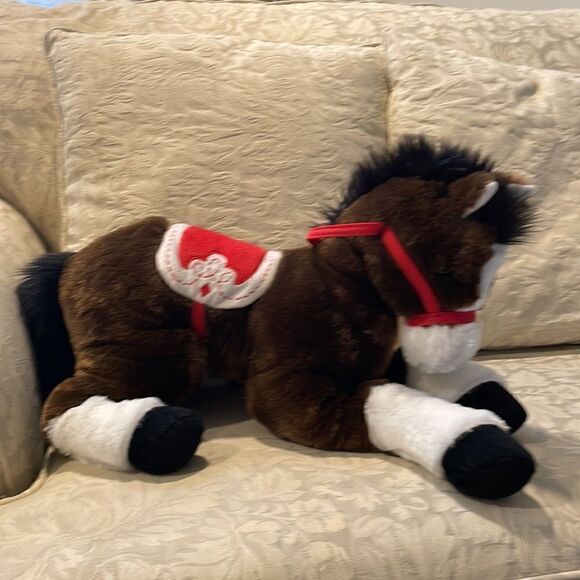 Toys R Us Brown Horse with Red & White Saddle 2013 Plush Stuffed Animal 22” Toy - Picture 3 of 7